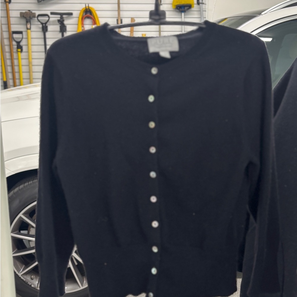 Pure Collection Black Cardigan Sweater Timeless Knit Design